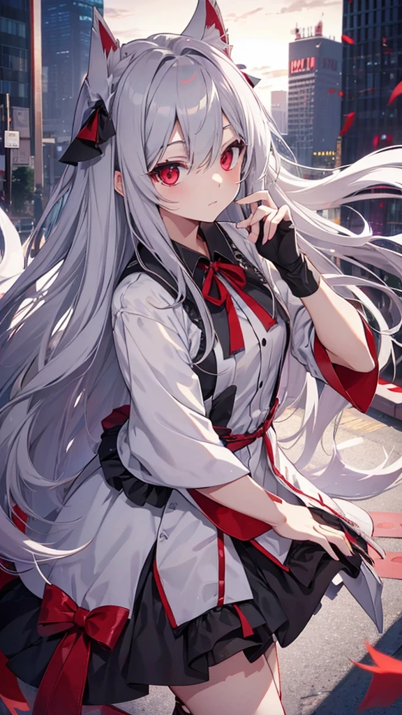 Highest quality I have long hair Gray Hair Sagume Rare God Red eyes I don't have anything vampire Odd Eye kind Miko costume Cat ear modern style Unfriendly