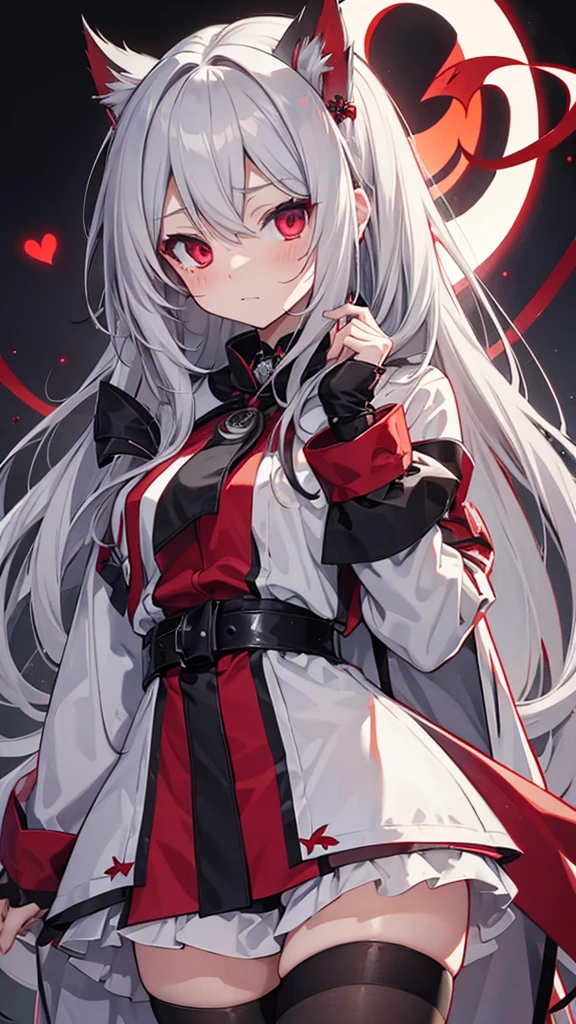 Highest quality I have long hair Gray Hair Sagume Rare God Red eyes I don't have anything vampire Odd Eye kind Miko costume Cat ear modern style Unfriendly Embarrassed