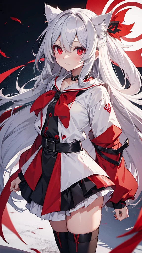 Highest quality I have long hair Gray Hair Sagume Rare God Red eyes I don't have anything vampire Odd Eye kind Miko costume Cat ear modern style Unfriendly Embarrassed
