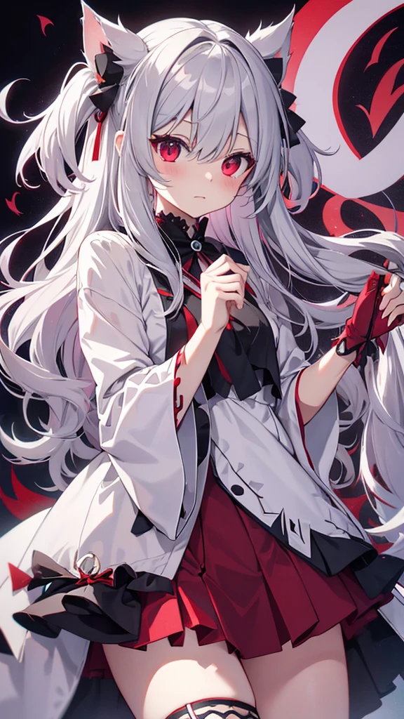 Highest quality　I have long hair　Gray Hair　Sagume Rare God　Red eyes　I don't have anything　vampire　Odd Eye　kind　Miko costume　Cat ear　modern style　Embarrassed