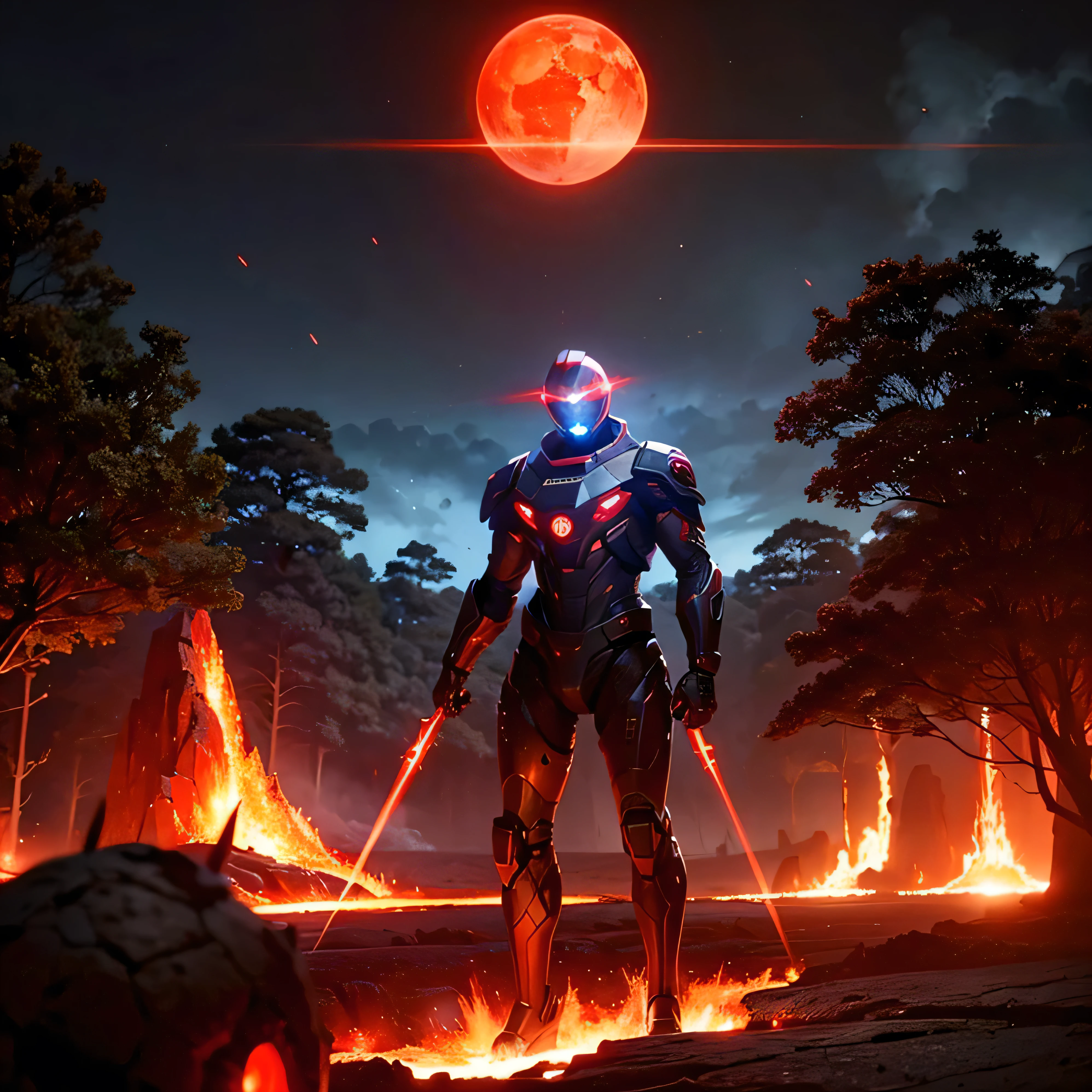 cybernetic earth with a red light inside, mechanized earth crust, the earth sprouts lava, earth's red mantle is visible, hollow earth, vtm, canyons and ridges all across earth, the whole world is on fire ablaze