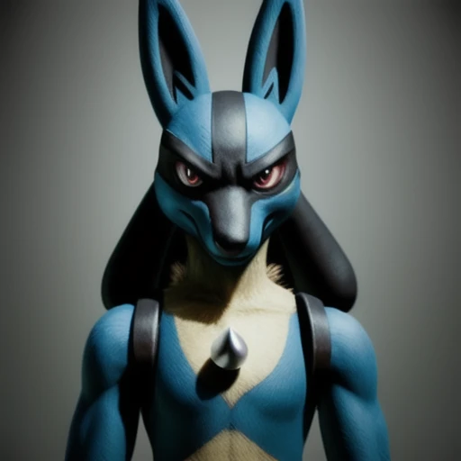 real e621, photorealistic, masterpiece, lucario_(pokemon), looking at viewer, sharp eyes, full body portrait, evil face