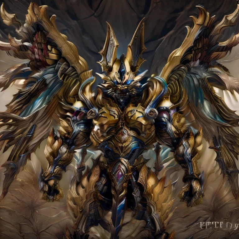 (Pokémon) (Zeraora), (masterpiece, best quality, detailed:1.2), (nj5furry), (medieval armor:1.3) sparkling skin, Vibrant colors, 4K, GOLD armor, Its full plate armor emphasizes the muscles. big muscle (pecs, triceps, traps) unusually developed muscular body, body full of huge muscles. showing off muscles, pectorales enormes. Exaggeratedly huge muscles. Gigachad Muscular, Very muscular, Large pecs, Spread wings, It has wings. have big wings. has 10 large wings. It has large golden wings. The feathers on its wings are detailed and realistic. FULL BODY, giant, huge body, long legs, gigantic, City background, skyscraper, futuristic city, super hero, hero, massive muscles, huge pecs, chiseled abs, huge pectorals, exaggeratedly huge muscles.