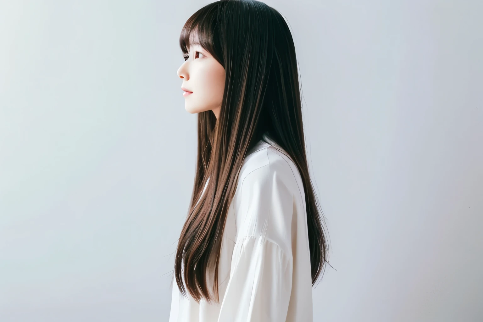 Real　Japanese　woman　20th Generation　Look forward　　White wallpaper with background　1 person　　Hair down　