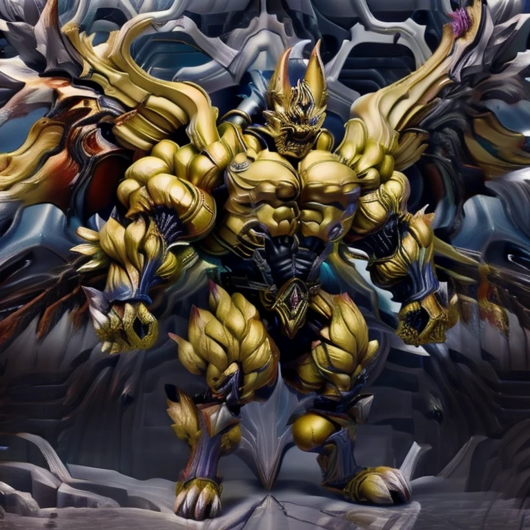 (Pokémon) (Zeraora), (masterpiece, best quality, detailed:1.2), (nj5furry), (medieval armor:1.3) sparkling skin, Vibrant colors, 4K, GOLD armor, Its full plate armor emphasizes the muscles. big muscle (pecs, triceps, traps) unusually developed muscular body, body full of huge muscles. showing off muscles, pectorales enormes. Exaggeratedly huge muscles. Gigachad Muscular, Very muscular, Large pecs, Spread wings, It has wings. have big wings. has 10 large wings. It has large golden wings. The feathers on its wings are detailed and realistic. FULL BODY, giant, huge body, long legs, gigantic,  City background, skyscraper, futuristic city, super hero, hero, massive muscles, huge pecs, chiseled abs, huge pectorals, exaggeratedly huge muscles.