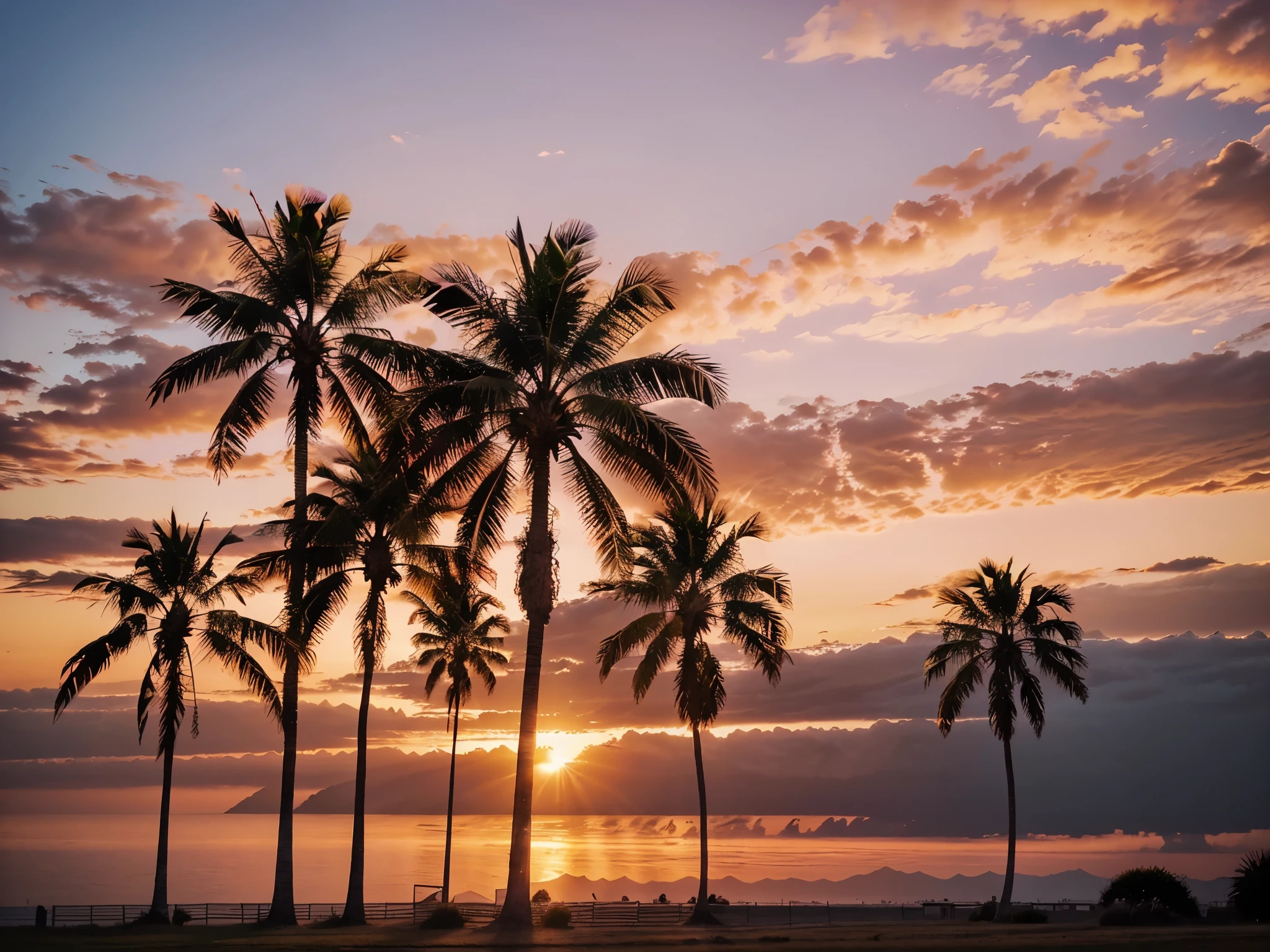 there are palm trees in the field with a pink sky, during sunset, sunset time, during a sunset, sunset view, beautiful late afternoon, sunset in background, with sunset, the sun is setting, dusk sunset in background, it is sunset, in the early morning, low sunset,  scenery yet peaceful!!, very beautiful scenery, landscape view, at the sunset