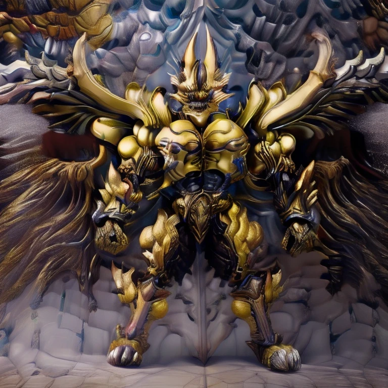 (Pokémon) (Zeraora), (masterpiece, best quality, detailed:1.2), (nj5furry), (medieval armor:1.3) sparkling skin, Vibrant colors, 4K, GOLD armor, Its full plate armor emphasizes the muscles. big muscle (pecs, triceps, traps) unusually developed muscular body, body full of huge muscles. showing off muscles, pectorales enormes. Exaggeratedly huge muscles. Gigachad Muscular, Very muscular, Large pecs, Spread wings, It has wings. have big wings. has 10 large wings. It has large golden wings. The feathers on its wings are detailed and realistic. FULL BODY, giant, huge body, long legs, gigantic,  City background, skyscraper, futuristic city, super hero, hero, massive muscles, huge pecs, chiseled abs, huge pectorals, exaggeratedly huge muscles.