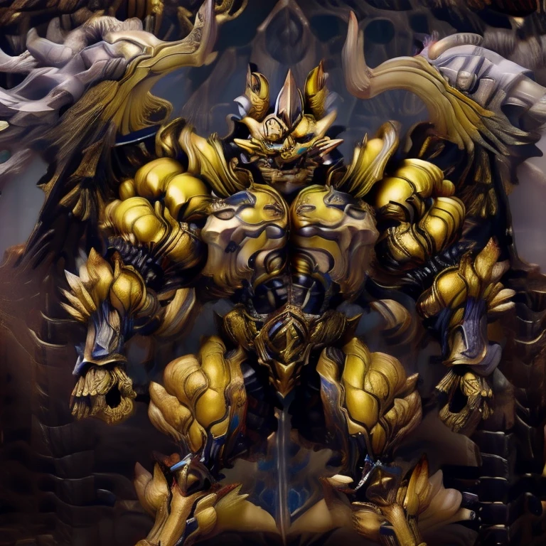 (Pokémon) (Zeraora), (masterpiece, best quality, detailed:1.2), (nj5furry), (medieval armor:1.3) sparkling skin, Vibrant colors, 4K, GOLD armor, GOLDEN armor, Its full plate armor emphasizes the muscles. big muscle (pecs, triceps, traps) unusually developed muscular body, body full of huge muscles. showing off muscles, pectorales enormes. Exaggeratedly huge muscles. Gigachad Muscular, Very muscular, Large pecs, Spread wings, It has wings. have big wings. has 10 large wings. It has large golden wings. The feathers on its wings are detailed and realistic. FULL BODY, giant, huge body, long legs, gigantic, City background, skyscraper, futuristic city, super hero, hero, massive muscles, huge pecs, chiseled abs, huge pectorals, exaggeratedly huge muscles.