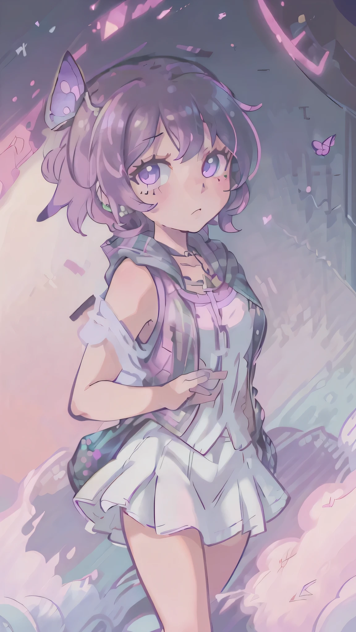 girl, close-up, (detailed emotion), (depressed), (remorse), (regret), (eyes closed), (black hair: 1,2), (short hair), (red gradient hair, blue gradient hair , purple gradient hair), (multicolor gradient hair), (all gradient hair: 1.3), (white dress), (black collar), medium chest, waist, thick legs, thick thighs, (white background),