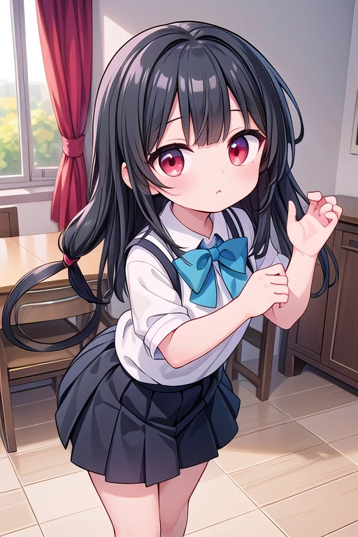 笑う A middle school girl with long black hair