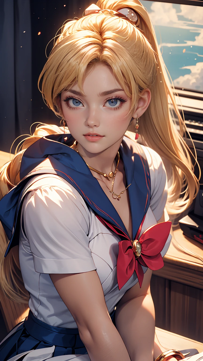 ((masterpiece)), (highest quality), (Super detailed), ((Very detailed)), 4K, (8k), Sailor Moon, Long Blonde Hair, Double Ponytail, Sailor Moon Aesthetics, Dream Core,