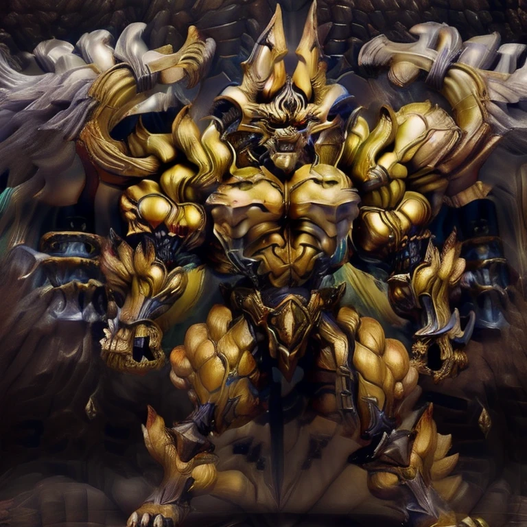(Pokémon) (Zeraora), (masterpiece, best quality, detailed:1.2), (nj5furry), (medieval armor:1.3) sparkling skin, Vibrant colors, 4K, GOLD armor, GOLDEN armor, Its full plate armor emphasizes the muscles. big muscle (pecs, triceps, traps) unusually developed muscular body, body full of huge muscles. showing off muscles, pectorales enormes. Exaggeratedly huge muscles. Gigachad Muscular, Very muscular, Large pecs, Spread wings, It has wings. have big wings. has 10 large wings. It has large golden wings. The feathers on its wings are detailed and realistic. FULL BODY, giant, huge body, long legs, gigantic, City background, skyscraper, futuristic city, super hero, hero, massive muscles, huge pecs, chiseled abs, huge pectorals, exaggeratedly huge muscles. METALLIC, shine like metal,