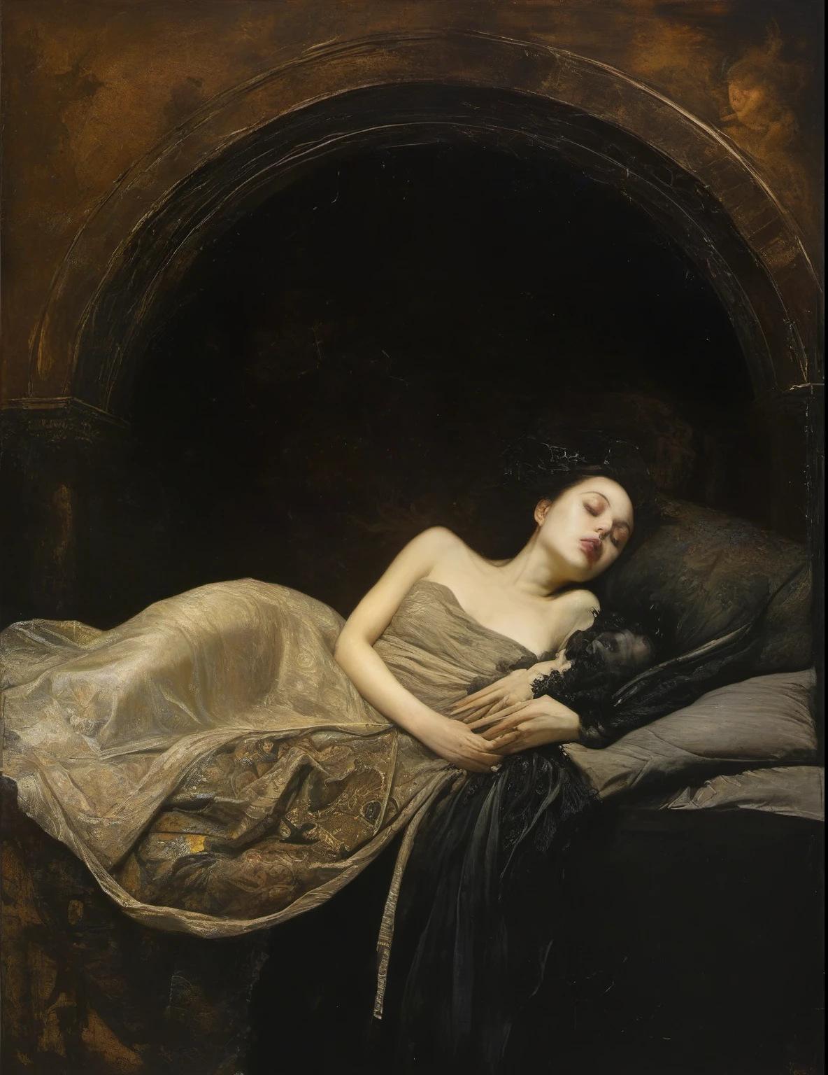 James Gurney, Surrealist art , dream-like, Mysterious, Provocative, symbolic, Complex, detailed,, (Gothic but very beautiful:1.4), (masterpiece, highest quality:1.4) , Nicola Samori Style, goddess