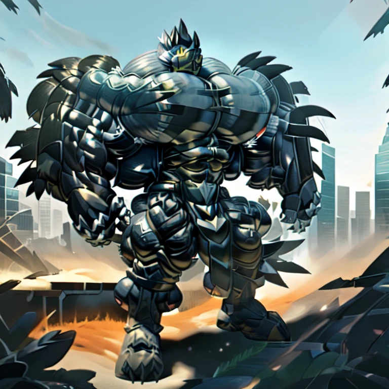 (Urshifu), 8K, Masterpiece, highres, black visor, Detailed head, Detailed Body, full body, BLACK color, Detailed abs, wearing crNanosuit,
 (masterpiece, best quality, detailed:1.2), (nj5furry), (medieval armor)  sparkling skin, Vibrant colors, 4K,
Its full plate armor emphasizes the muscles. big muscle (pecs, triceps, traps) unusually developed muscular body, body full of huge muscles. showing off muscles, pectorales enormes. Exaggeratedly huge muscles. Gigachad Muscular, Very muscular, Large pecs, Spread wings, It has wings. have big wings. has 10 large wings. It has large golden wings. The feathers on its wings are detailed and realistic. FULL BODY, giant, huge body, long legs, gigantic, City background, skyscraper, futuristic city, super hero, hero, massive muscles, huge pecs, chiseled abs, huge pectorals, exaggeratedly huge muscles. METALLIC, shine like metal,