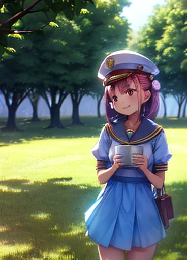 Yuriko did it (A million people live), 1 girl, alone, highest quality, Tabletop, 8k, High resolution, Super detailed, Outdoor、Daytime, Light Smile, Light blue dress, Sailor Color Dress, Short sleeve, Puffy sleeves, Yellow cardigan,