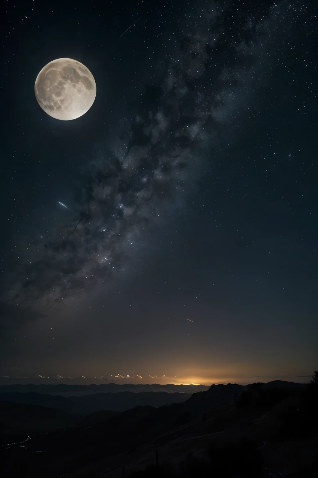 Un paisaje nocturno con un cielo estrellado y una gran luna llena caricaturesco.