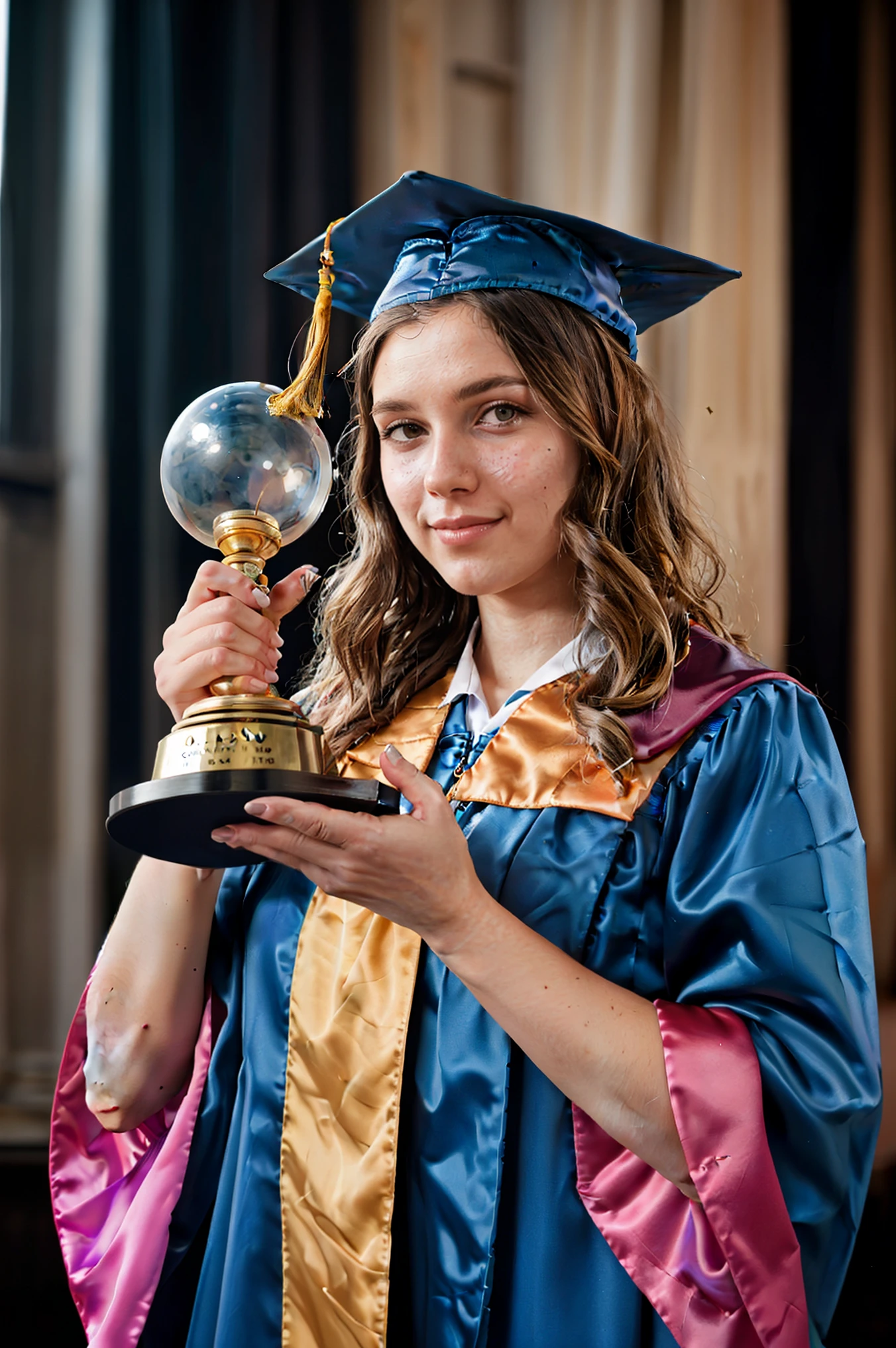  Oleg Oprisko (Oleg Oprisco) style, video, Jocelyn Hobby, Soft, Soft Tones, close up, Wavy, Nick Knight,graduation,Graduation gown,Holding the trophy,Holding a diploma,