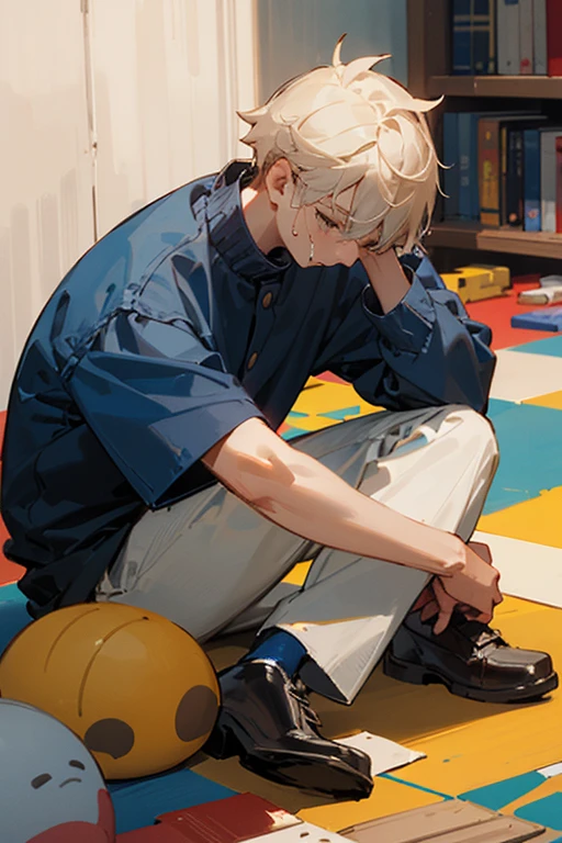 ((highest quality)), ((masterpiece)), (detailed), Perfect Face、Toy section、A boy sitting on the floor crying and a pretty older sister who is worried