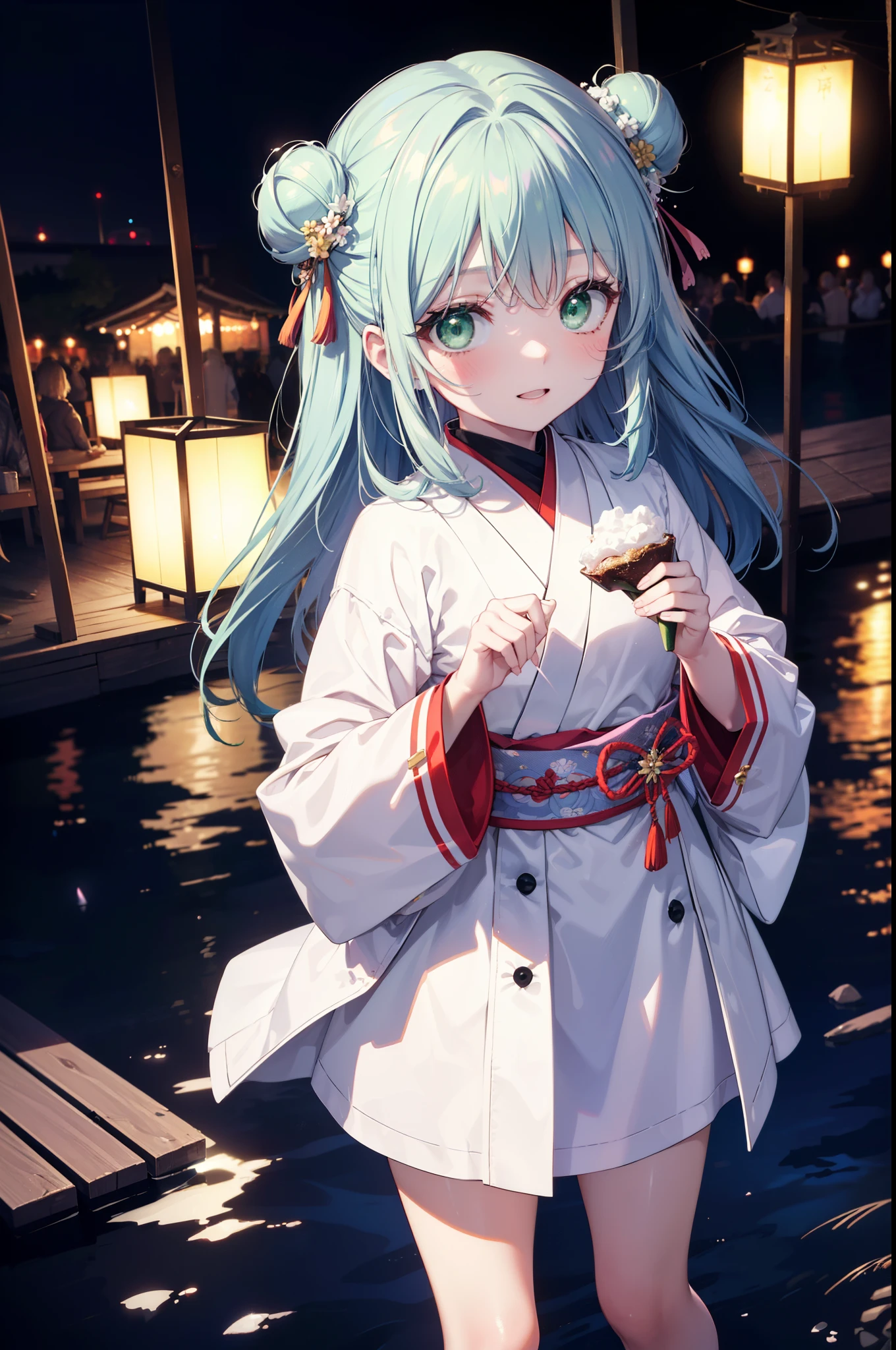 best quality, masterpiece, highres, solo, {yukata:1.40}, {kimono:1.20}, {hikawa_sayo_bangdream:1.15}, green_eyes, aqua_hair, long_hair, bangs, blush, jewelry