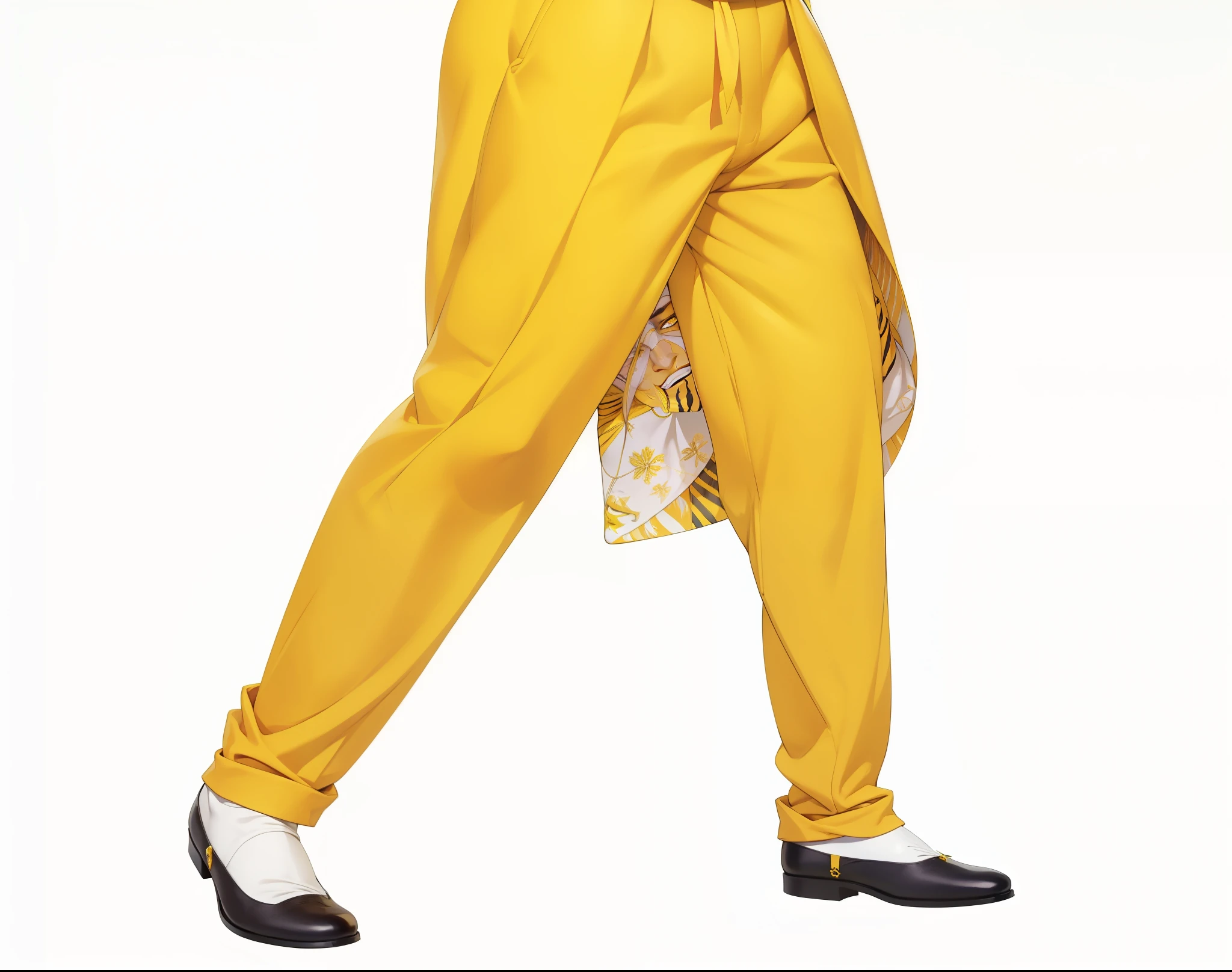 The Mask, Jim Carrey, sorriso largo, terno amarelo, chapeu amarelo, feather in hat, yellow pants, sapato preto, gravata preta com detalhes branco, extremamente realista, muito bonito, sorridente