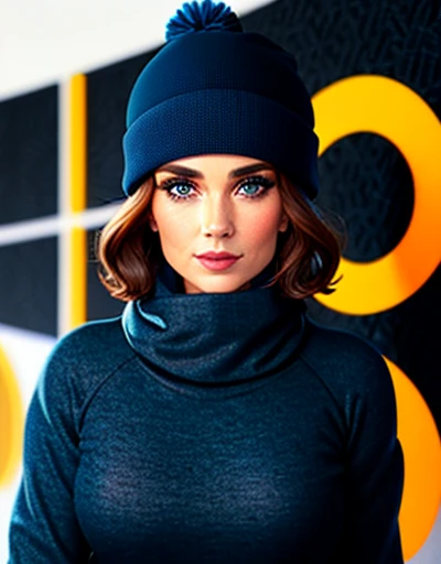 {(Marguerite MacIntyre 42 anos, corte de cabelo curto e loiro, usando (black thermal flannel leather leggings with quadriceps marking - FashionLeg), e um ((moletom {azul}, with Stylish Toca De Frio Beanie in azul wool), (sensual)perfect symmetrical body, cintura fina, coxas musculosas}, Symmetrical face,