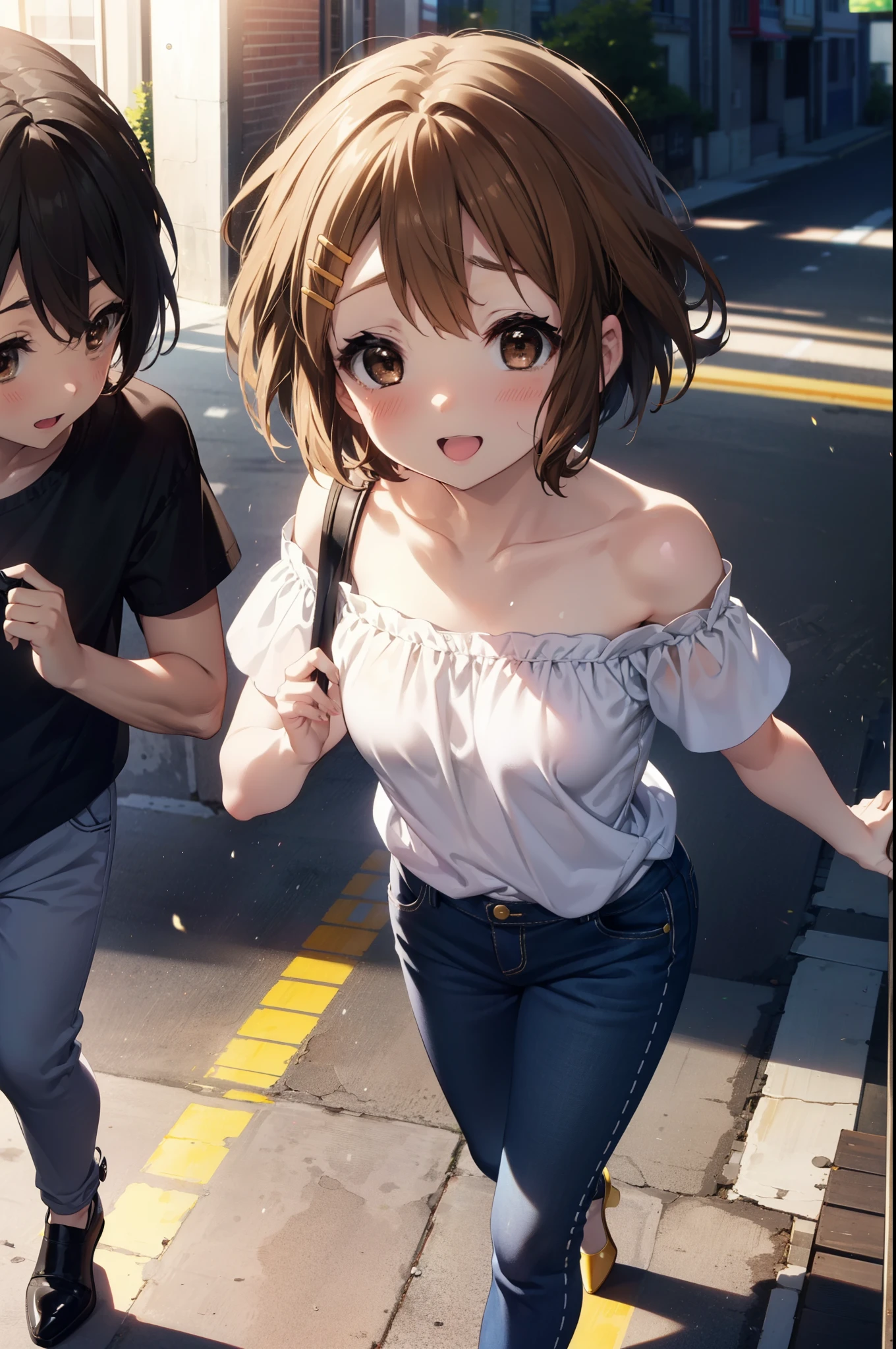 yuihirasawa, Yui Hirasawa, short hair, Brown Hair, hair ornaments, (Brown eyes:1.5), Hair Clip,happy smile, smile, Open your mouth,
hair band,Cord off-shoulder top,Short sleeve,skinny pants,Stiletto heels,morning,morning陽,The sun is rising,walk,whole bodyがイラストに入るように,Looking down from above,
break outdoors, city,construction area,
break looking at viewer, whole body,
break (masterpiece:1.2), highest quality, High resolution, unity 8k wallpaper, (shape:0.8), (Beautiful details:1.6), Highly detailed face, Perfect lighting, Extremely detailed CG, (Perfect hands, Perfect Anatomy),