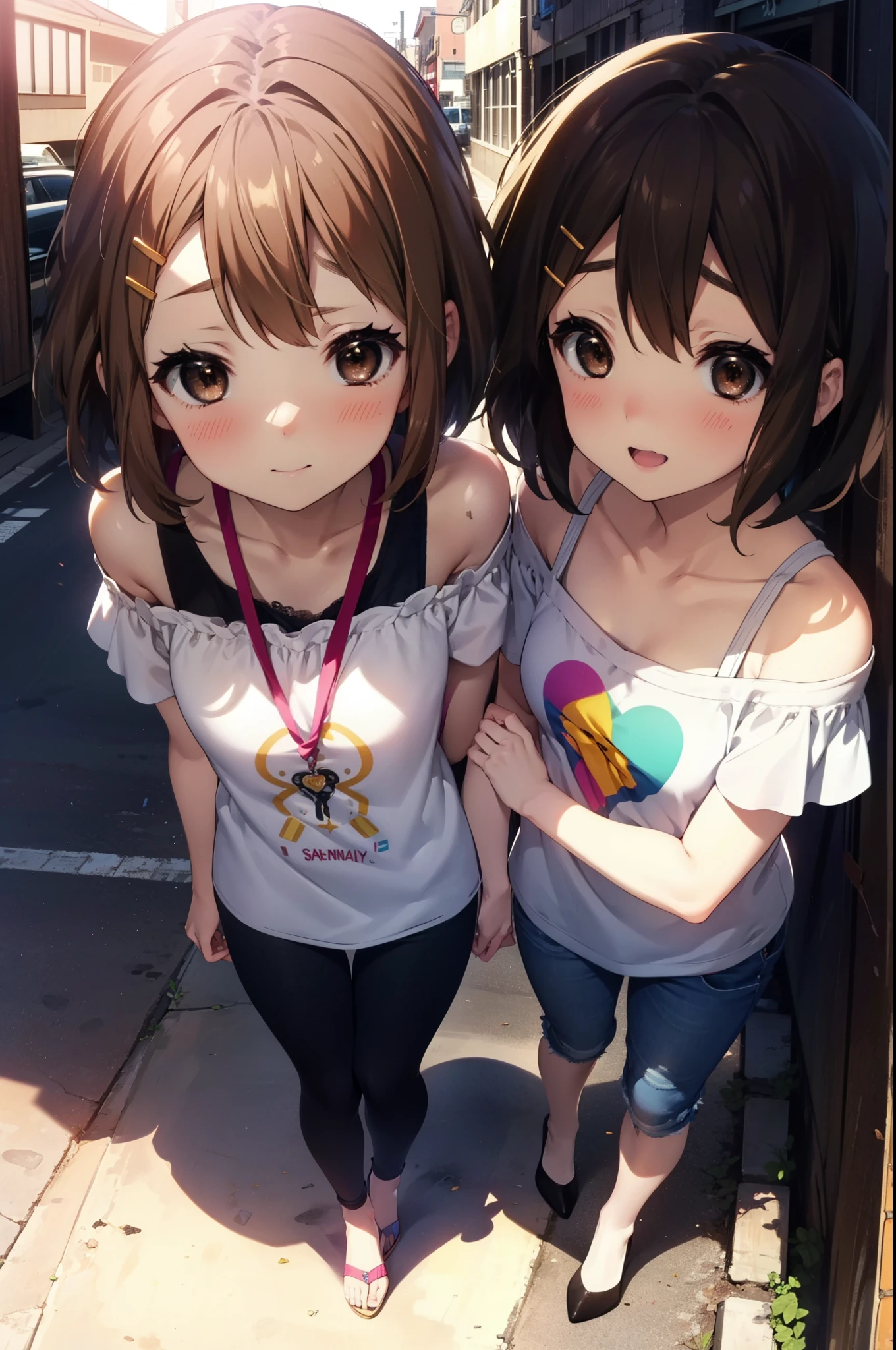 yuihirasawa, Yui Hirasawa, short hair, Brown Hair, hair ornaments, (Brown eyes:1.5), Hair Clip,happy smile, smile, Open your mouth,
hair band,Cord off-shoulder top,Short sleeve,skinny pants,Stiletto heels,morning,morning陽,The sun is rising,walk,whole bodyがイラストに入るように,Looking down from above,
break outdoors, city,construction area,
break looking at viewer, whole body,
break (masterpiece:1.2), highest quality, High resolution, unity 8k wallpaper, (shape:0.8), (Beautiful details:1.6), Highly detailed face, Perfect lighting, Extremely detailed CG, (Perfect hands, Perfect Anatomy),