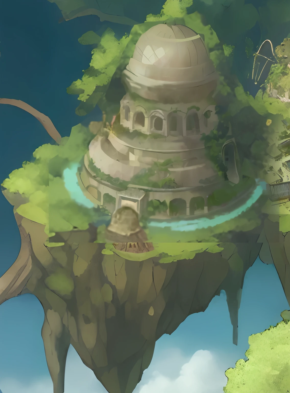 pallace top, small windows, vegetation, overgrown, ruins, beautiful, detailed, beautiful