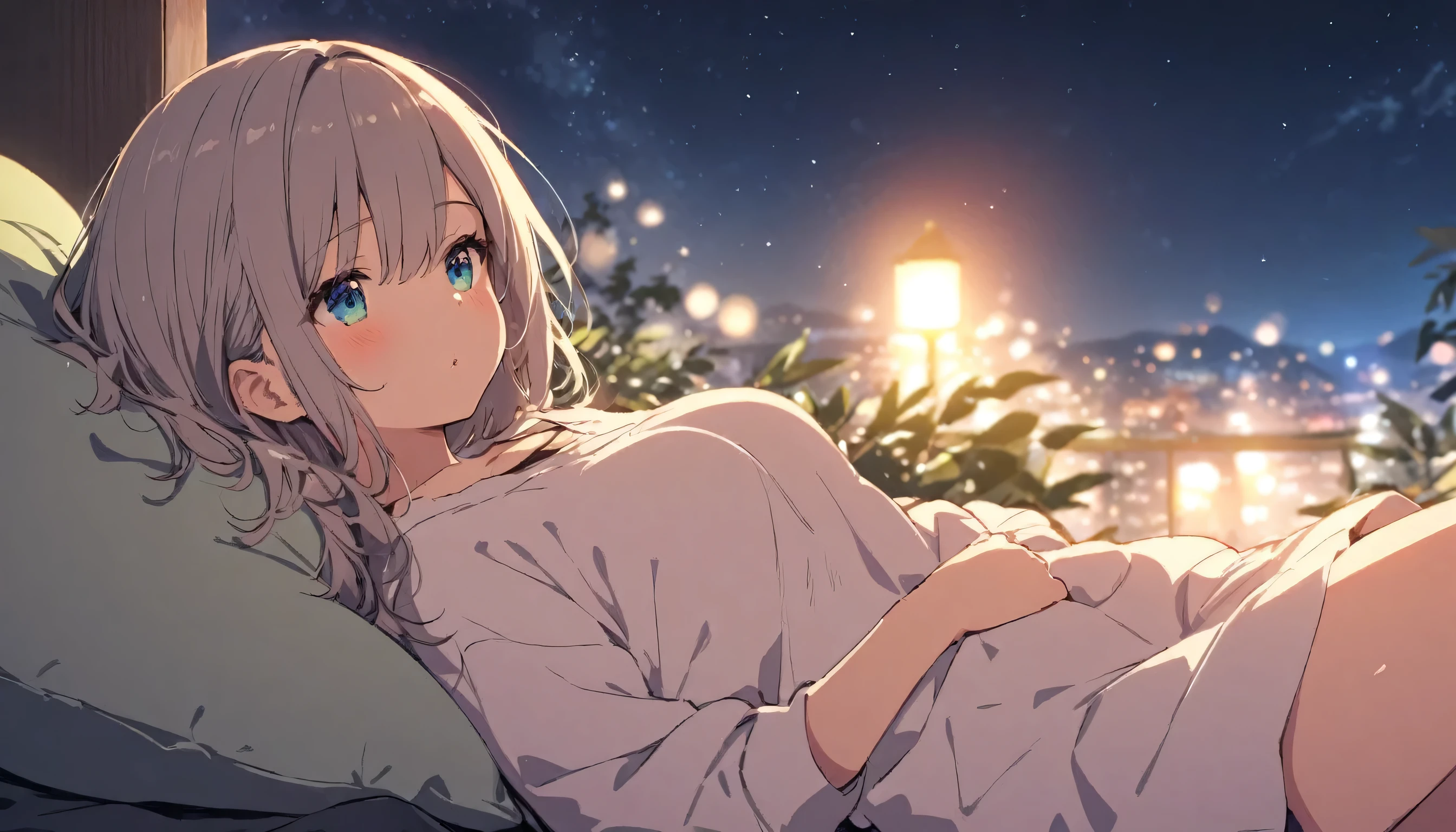 girl, 1 person, night, relax, cute