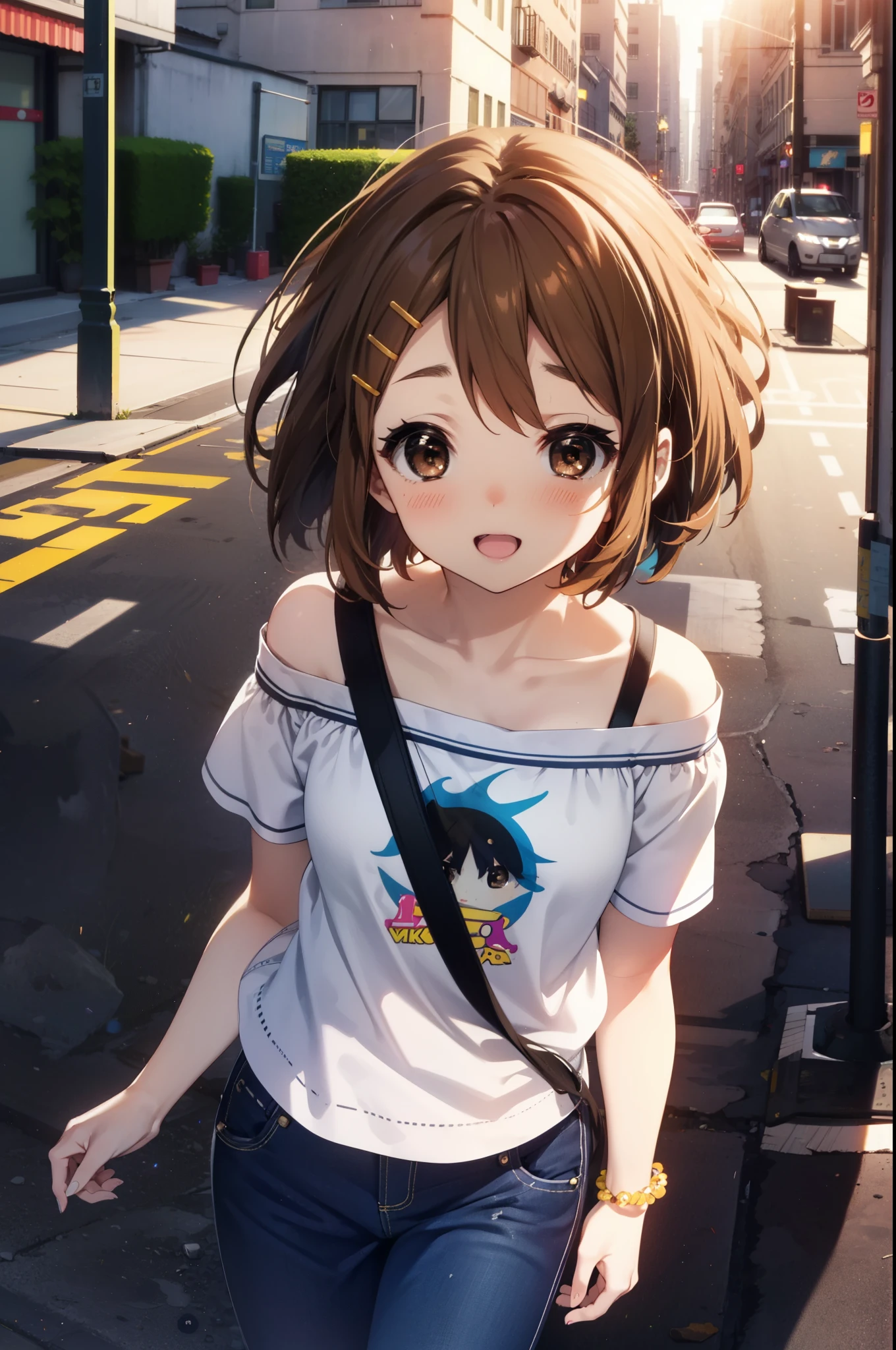 yuihirasawa, Yui Hirasawa, short hair, Brown Hair, hair ornaments, (Brown eyes:1.5), Hair Clip,happy smile, smile, Open your mouth,
hair band,Cord off-shoulder top,Short sleeve,skinny pants,Stiletto heels,morning,morning陽,The sun is rising,walk,whole bodyがイラストに入るように,Looking down from above,
break outdoors, city,construction area,
break looking at viewer, whole body,
break (masterpiece:1.2), highest quality, High resolution, unity 8k wallpaper, (shape:0.8), (Beautiful details:1.6), Highly detailed face, Perfect lighting, Extremely detailed CG, (Perfect hands, Perfect Anatomy),