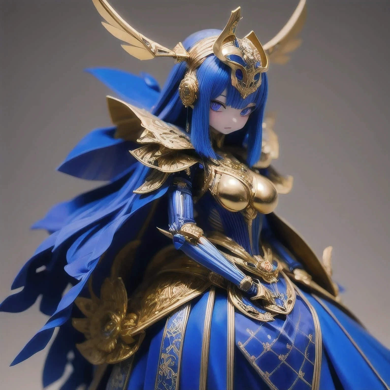 araffe skeleton in a Cobalt Blue and gold costume with wings, saint skeleton queen, Cobalt Blue demon armor, lady in red armor, wearing a skeleton armor, holy cyborg necromancer girl, hone onna skeleton geisha, ( highly detailed figure ), goddess of death, masami kurumada, the other a skeletal figure, skeletal, scary queen of death((（one female）))Cobalt Blue