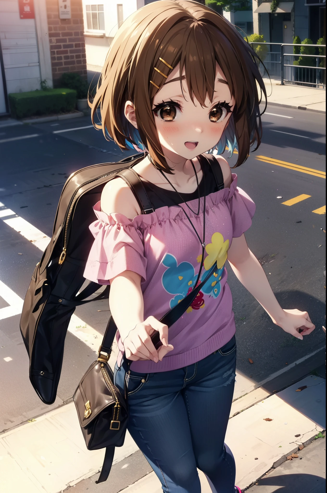 yuihirasawa, Yui Hirasawa, short hair, Brown Hair, hair ornaments, (Brown eyes:1.5), Hair Clip,happy smile, smile, Open your mouth,
hair band,Cord off-shoulder top,Short sleeve,skinny pants,Stiletto heels,morning,morning陽,The sun is rising,walk,whole bodyがイラストに入るように,Looking down from above,
break outdoors, city,construction area,
break looking at viewer, whole body,
break (masterpiece:1.2), highest quality, High resolution, unity 8k wallpaper, (shape:0.8), (Beautiful details:1.6), Highly detailed face, Perfect lighting, Extremely detailed CG, (Perfect hands, Perfect Anatomy),
