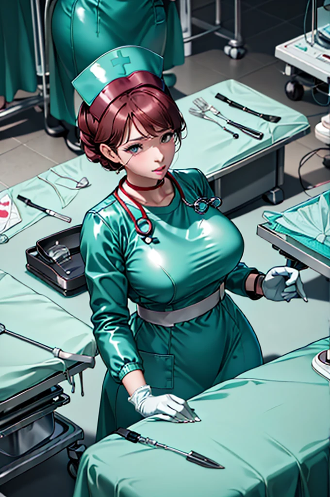 nurse uniform,hospital, latex nurse suit,nurses,busty,elbow gloves,labcoat,black hair woman,red eyes , gigantic ,medical instruments,asian nurse,two nurses,speculum,examination room,oversize ,big ass ,strap on, lay on table ,legs spreaded,giving birth,gyno chair , dentist,Milf,latex,grey uniform,oversize breasts