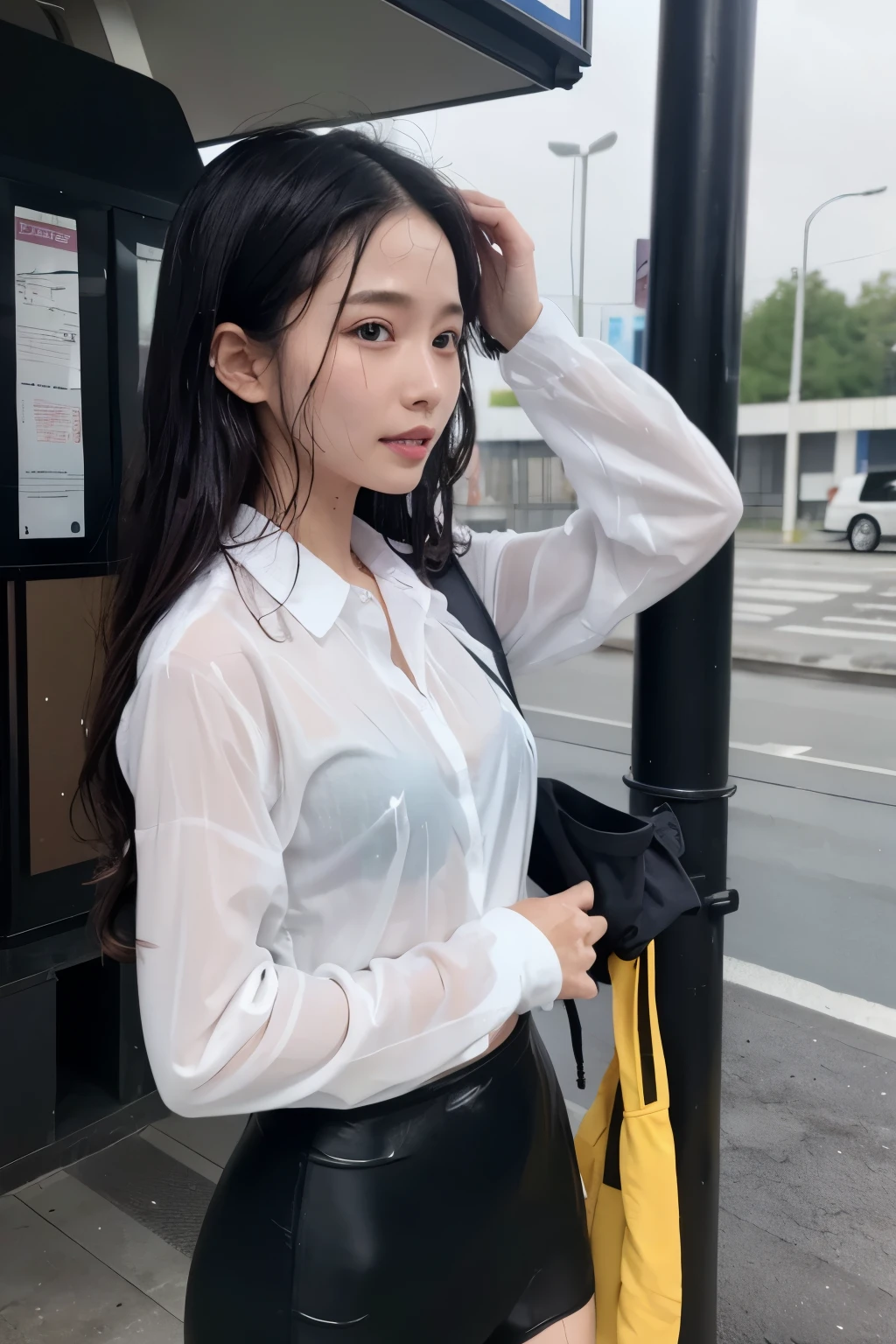Shirt soaked、wet clothes stick to your skin、Pink underwear showing through、So wet