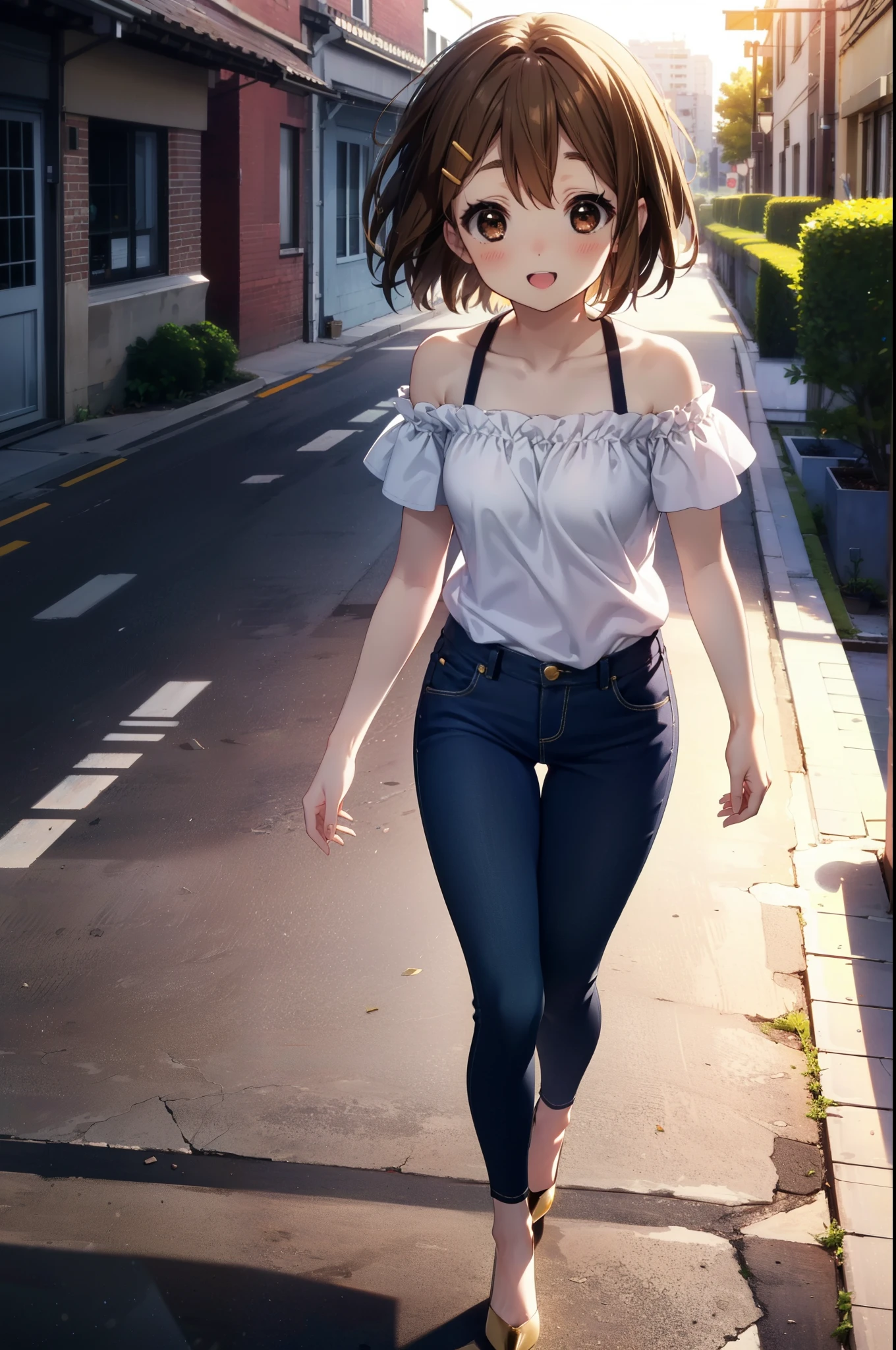yuihirasawa, Yui Hirasawa, short hair, Brown Hair, hair ornaments, (Brown eyes:1.5), Hair Clip,happy smile, smile, Open your mouth,
hair band,Cord off-shoulder top,Short sleeve,skinny pants,Stiletto heels,morning,morning陽,The sun is rising,walk,whole bodyがイラストに入るように,Looking down from above,
break outdoors, city,construction area,
break looking at viewer, whole body,
break (masterpiece:1.2), highest quality, High resolution, unity 8k wallpaper, (shape:0.8), (Beautiful details:1.6), Highly detailed face, Perfect lighting, Extremely detailed CG, (Perfect hands, Perfect Anatomy),