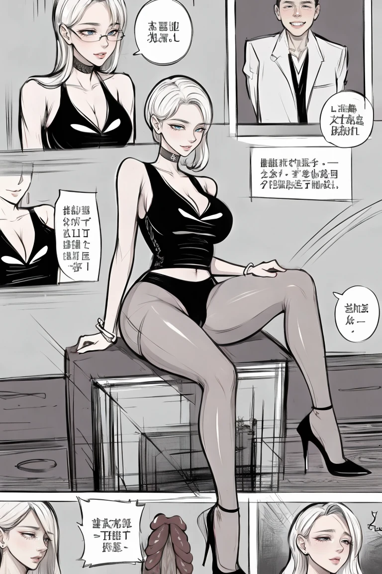 The beautiful girl in lace top and leggings is sitting astride a pile of skeletons in the center of the picture. She is holding a trembling sausage with juice squeezed out in her hand and smiling. There are multiple comic storyboards in the background,cbt, sausage bondage,sausage insertion,Sexy, trampling sausage with high heels heel,(masterpiece, best quality:1.2),1 beautiful girl,sexy,comic storyboard:2, leggings, sit astride, axially symmetrical:2, ,femdom,sounding,cbt,hold,smile,colorful,leggings,thin gap,cameltoe,insertion,trembling,juice,spray, Long hair,Lace top,Sexy, Shiny leggings, High heel,cleveage, trampling, in forest, saliva , Mucus,