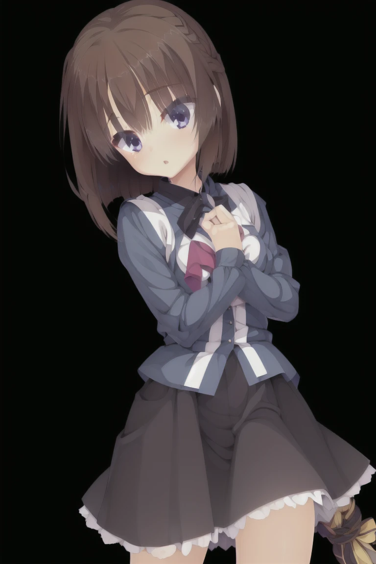 Very cute woman ,10, ,Flat Chest,Black Hair,青いeye,underwear,White panties, Pleated skirt, shoes, Dark blue socks, summer, break (masterpiece, highest quality,超detailed:1.1),alone,One girl, Dynamic Angle,expensive_solve, clear_image, expensive_Contrast, 8k, Sparkling, beautiful_detailed_face_and_eye, (Brown Hair:1.25), 白 eye,Black background