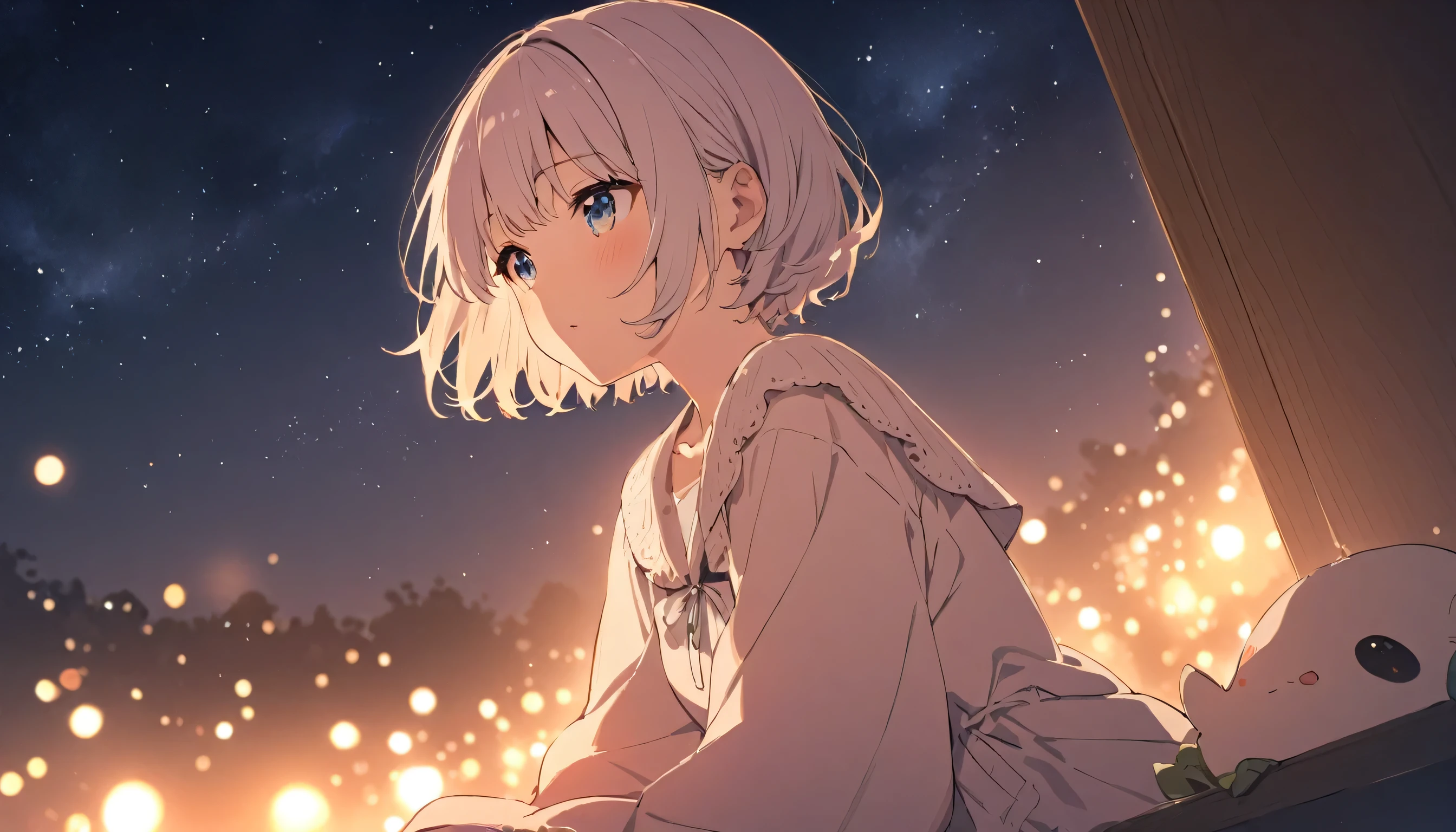girl, 1 person, night,leisurely, cute