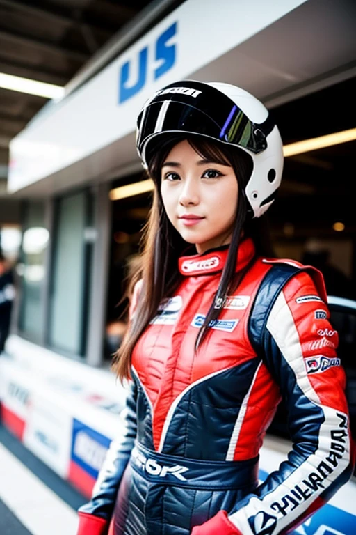 Female racing driver、Racing Suits、long hair、Helmet、