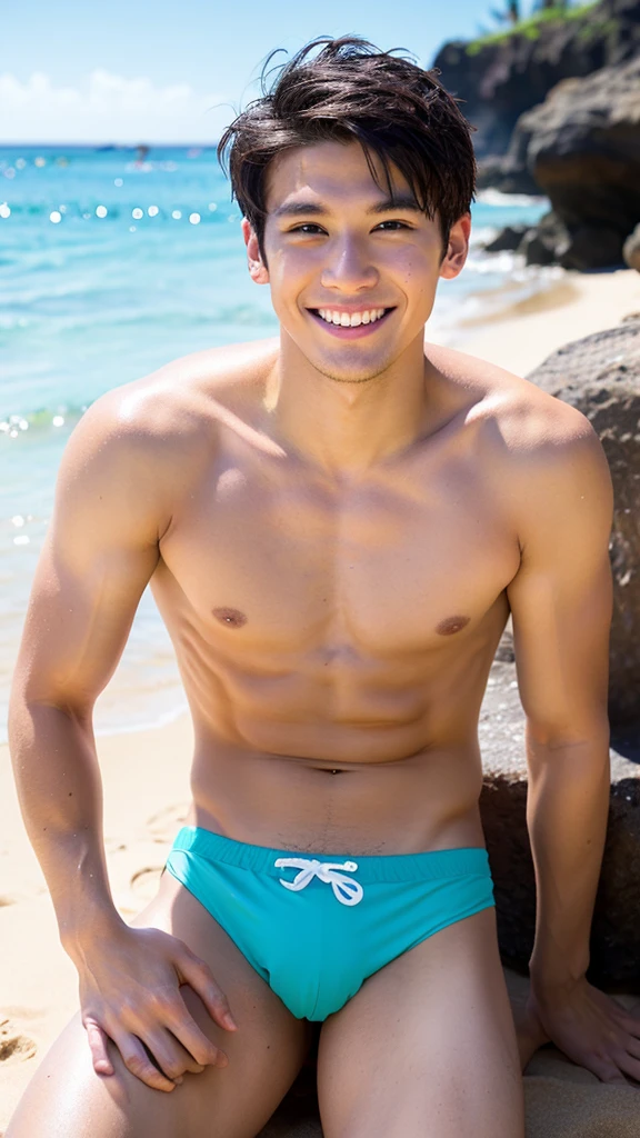 male Age 26 swimwear hawaii lifesaver smile