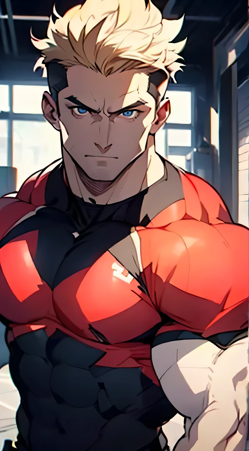 4K, high resolution, Best quality, Masterpiece, perfect colors, perfectly shaded, Perfect lighting, posted on e621, (by Chunie), anthro, ((Portrait)), （（Handsome man））, perfect male figure, short detailed hair，Wear men's shorts,Abusculature,chest muscle，Abs，Naked upper body，Detailed face, Perfect face, (The stands up), Detailed background, ((Bonifasko lighting)),  (Detailed eyes), perfect pupils，suntanned skin