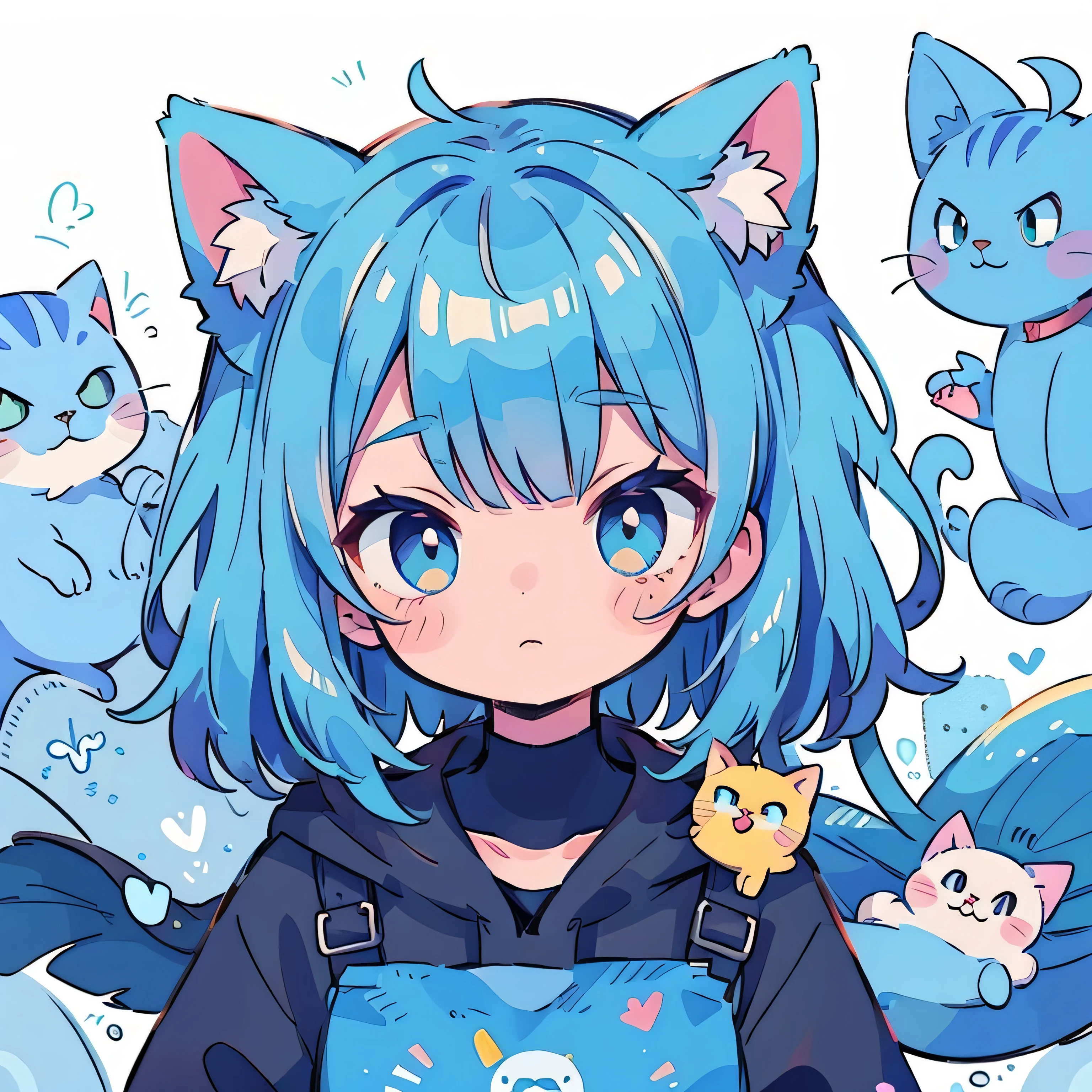 SNS icon style Second dimension beautiful girl Blue Hair Cat ear Anime style