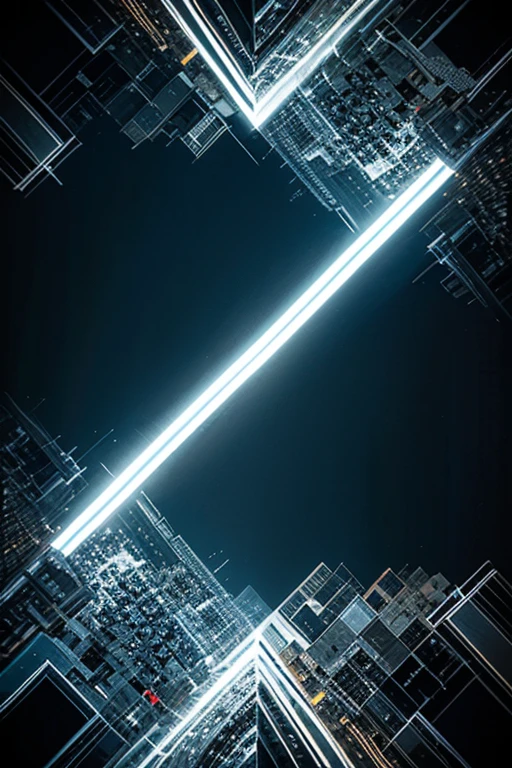 Create an abstract art image with rays and regular shapes like squares, triangles and etc.