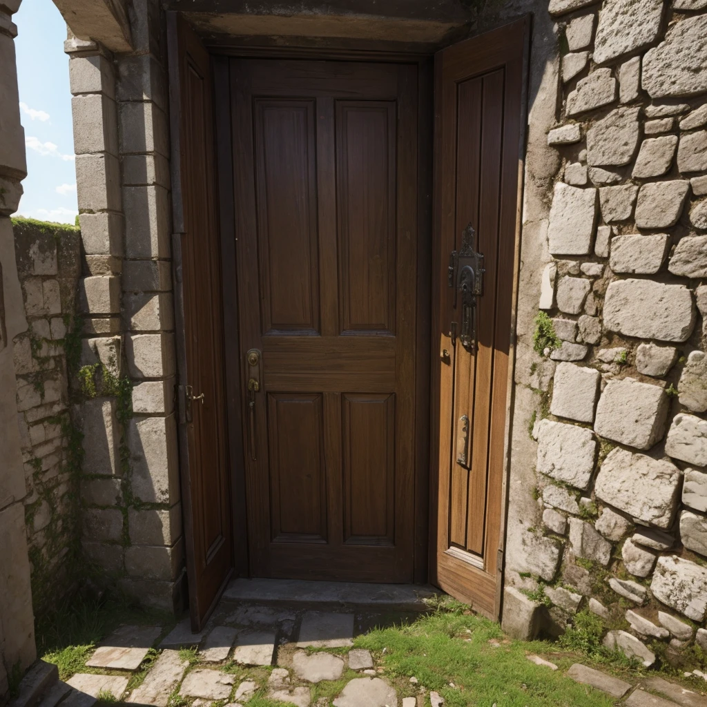 A door with a bunch of locks inside a forgotten castle