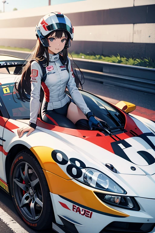 Female racing driver、Racing Suits、long hair、Helmet、