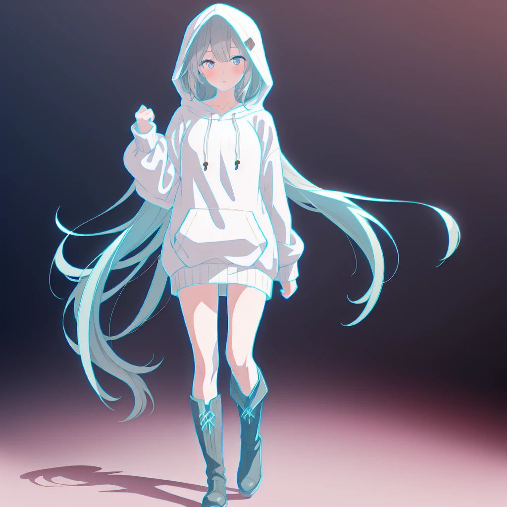 (highest quality, masterpiece, High resolution),One girl,alone,Milky white, blue gradient straight long hair,Hooded_Tracking_Large hoodie with ribbed knit hem and cuffs、Knee-high boots,alone focus,Simple Background,
Aqua Stroke,