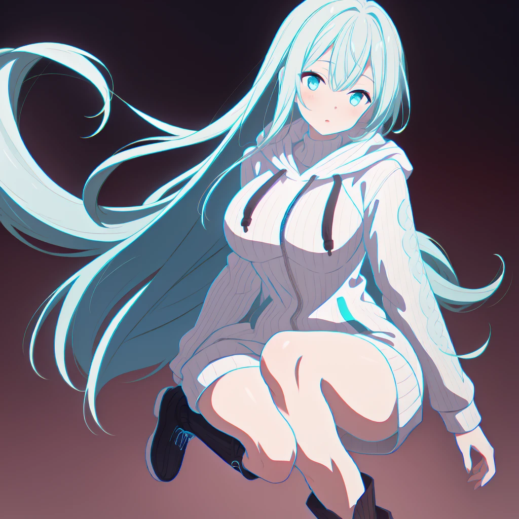 (highest quality, masterpiece, High resolution),One girl,alone,Milky white, blue gradient straight long hair,Hooded_Tracking_Large hoodie with ribbed knit hem and cuffs、Knee-high boots,alone focus,Simple Background,
Aqua Stroke,