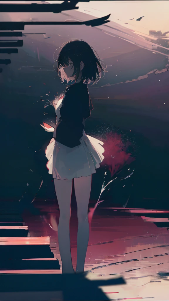 1 anime girl, alone,,Black petals flutter, A mysteriously shining butterfly.city,thin legs,Gloomy cloudy sky,sad expression,very clear,highest quality,city,standing on the street corner,Are crying,tears,close up of face,Sit in the water,barefoot,holding a book in hand,Sit down