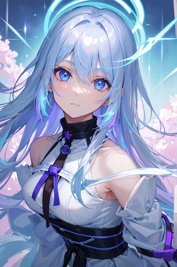 white、purple、Light blue gradient hair、Light blue eyes woman