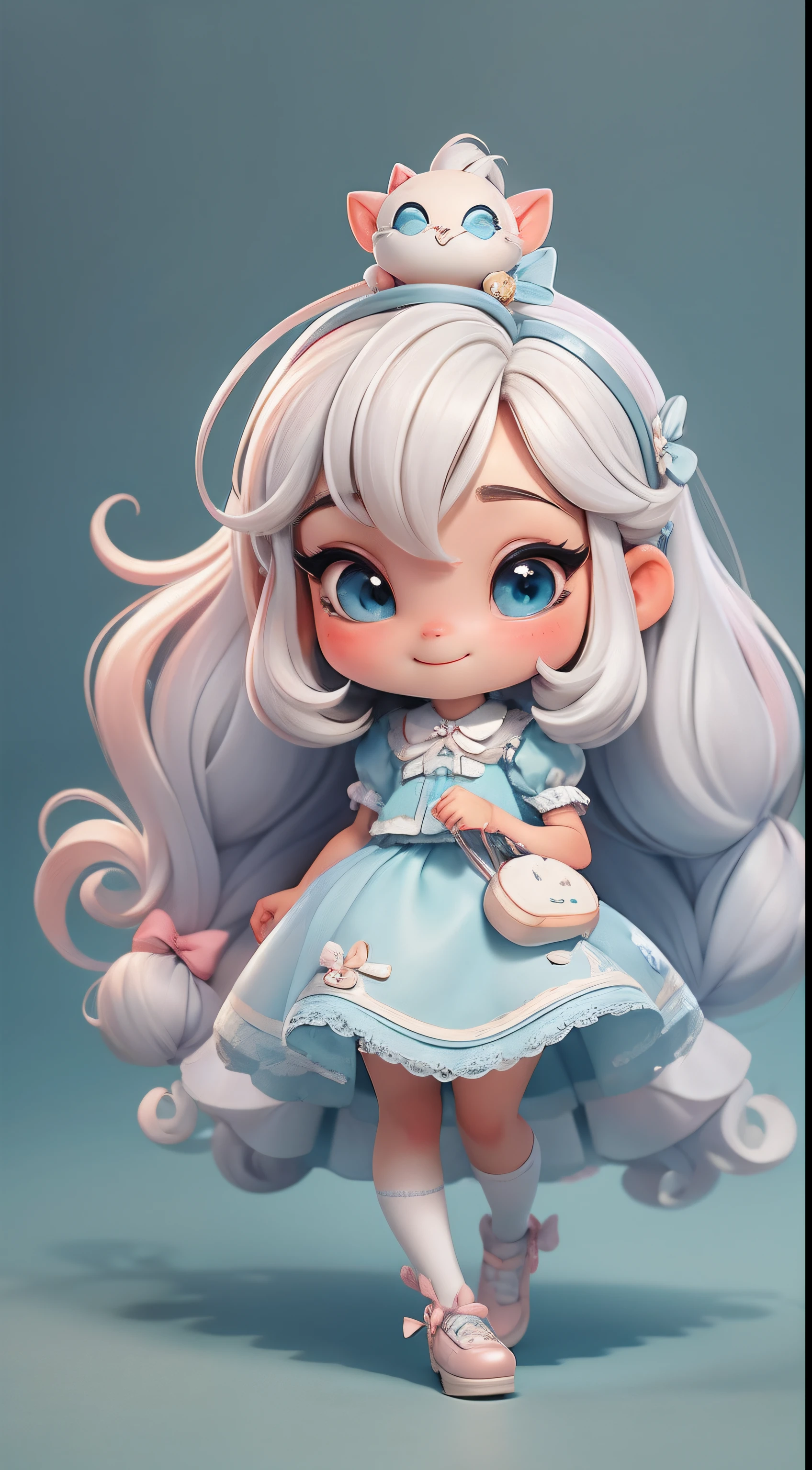 Create a chibi baby version of the Alice character in 8K resolution.
Chibi Alice doll: She should look adorable and cute., Maintaining the iconic elements of the original character.. Alice chibi debe tener una cara redonda con ojos grandes y brillantes, long eyelashes and rosy cheeks. Your hair should be short and in vibrant shades of blonde or light brown.
Vestido encantador: Viste a Alice chibi con un lindo y elegante vestido en tonos de rojo o blanco. El vestido puede tener volantes, lace and details that reference the Wonderland theme. Add bows or ribbons to give it a touch of delicacy..
Avental e Arco: Add a white apron over Alice Chibi's dress, atado a la cintura con un delicado lazo. The apron can have small details such as pockets or subtle embroidery.
Lindos calcetines y zapatos: Completa el look de Alice chibi con calcetines a rayas azules y blancas o con detalles divertidos. en los pies, Beautiful muñeca shoes, con lazos o hebillas.
accesorios magicos: Add cute accessories to Alice chibi, like a hair bow or tiara with Wonderland-themed details. You can also include cute themed accessories in your hands..
Certifique-se de adicionar sombras, texturas y detalles en el cabello, Alice chibi clothing and accessories to make her even more adorable and charming.. Give him a smiling expression and a sweet smile on his face., Capturando la esencia del personaje de una manera delicada y encantadora..